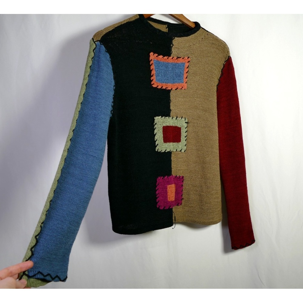 Acorn Womens Boho Patchwork Festival Sweater Size L Statement Eclectic Indie